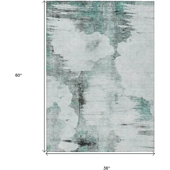 Teal Blue Silver And Gray Abstract Washable Indoor Outdoor Area Rug Photo 3