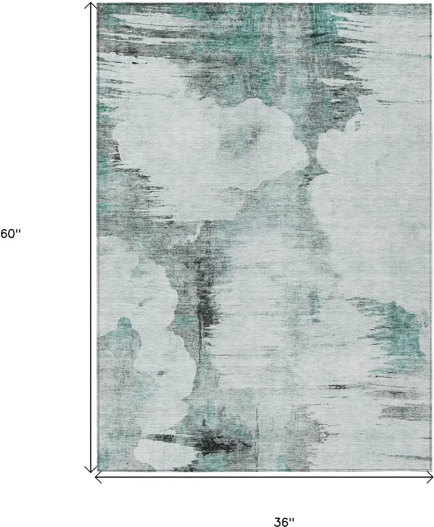 Teal Blue Silver And Gray Abstract Washable Indoor Outdoor Area Rug Photo 3
