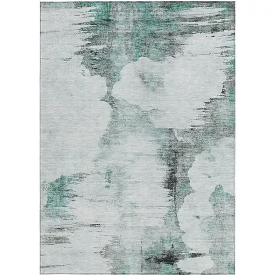 Teal Blue Silver And Gray Abstract Washable Indoor Outdoor Area Rug Photo 5