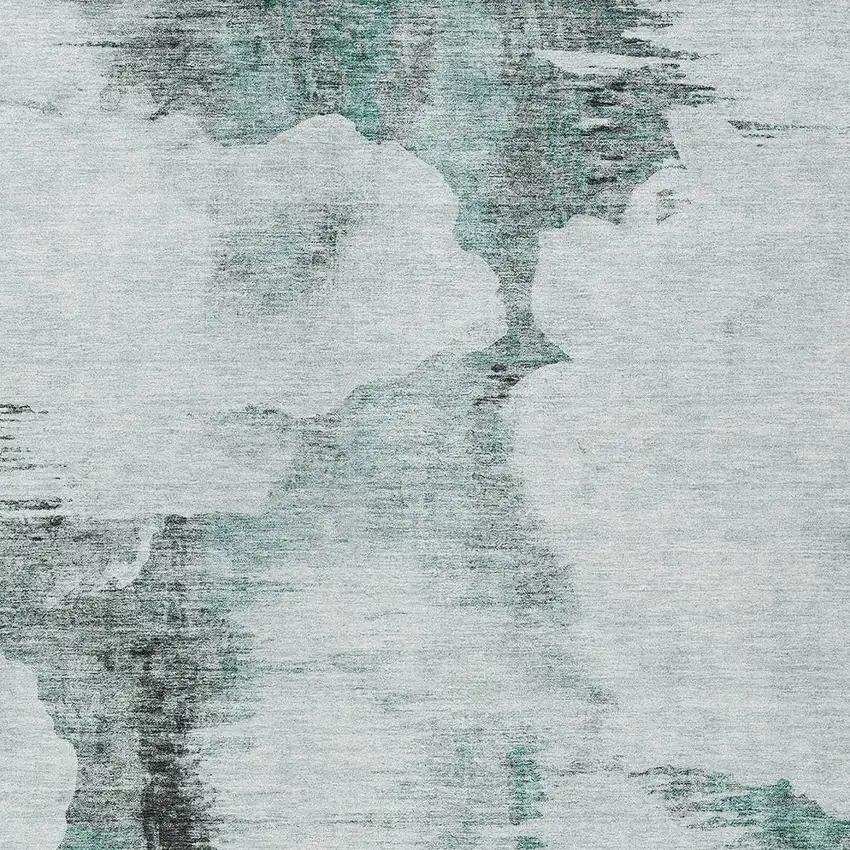 Teal Blue Silver And Gray Abstract Washable Indoor Outdoor Area Rug Photo 4
