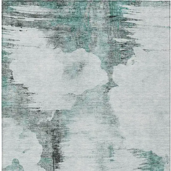 Teal Blue Silver And Gray Abstract Washable Indoor Outdoor Area Rug Photo 5