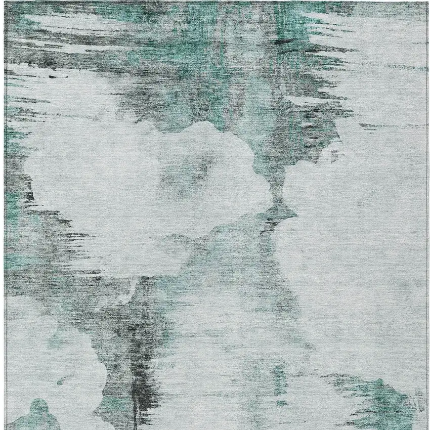 Teal Blue Silver And Gray Abstract Washable Indoor Outdoor Area Rug Photo 5
