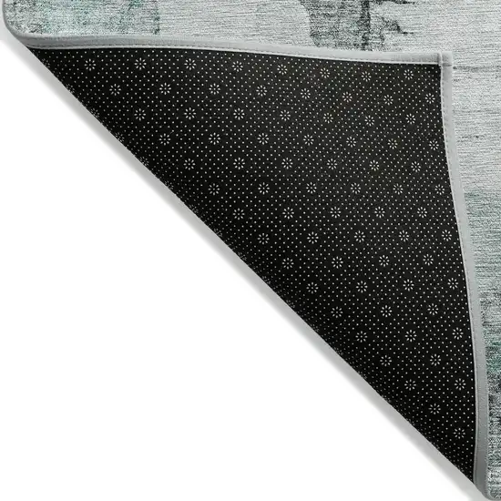 Teal Blue Silver And Gray Abstract Washable Indoor Outdoor Area Rug Photo 2