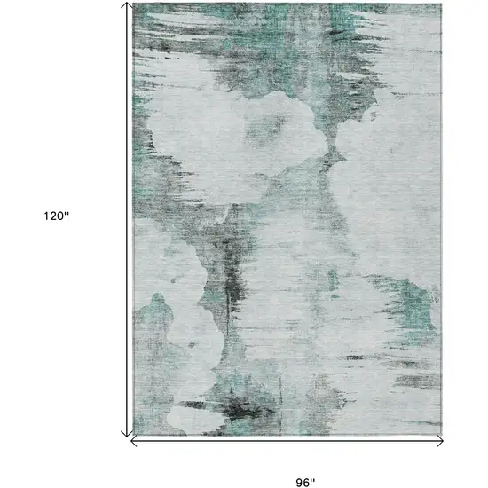 Teal Blue Silver And Gray Abstract Washable Indoor Outdoor Area Rug Photo 7