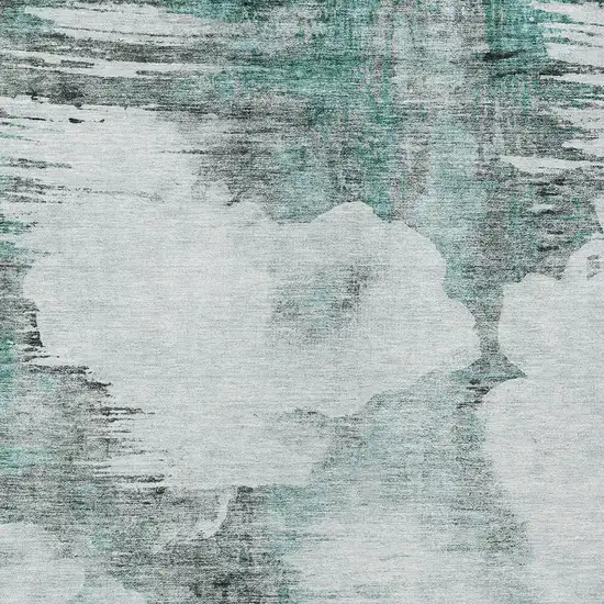 Teal Blue Silver And Gray Abstract Washable Indoor Outdoor Area Rug Photo 5