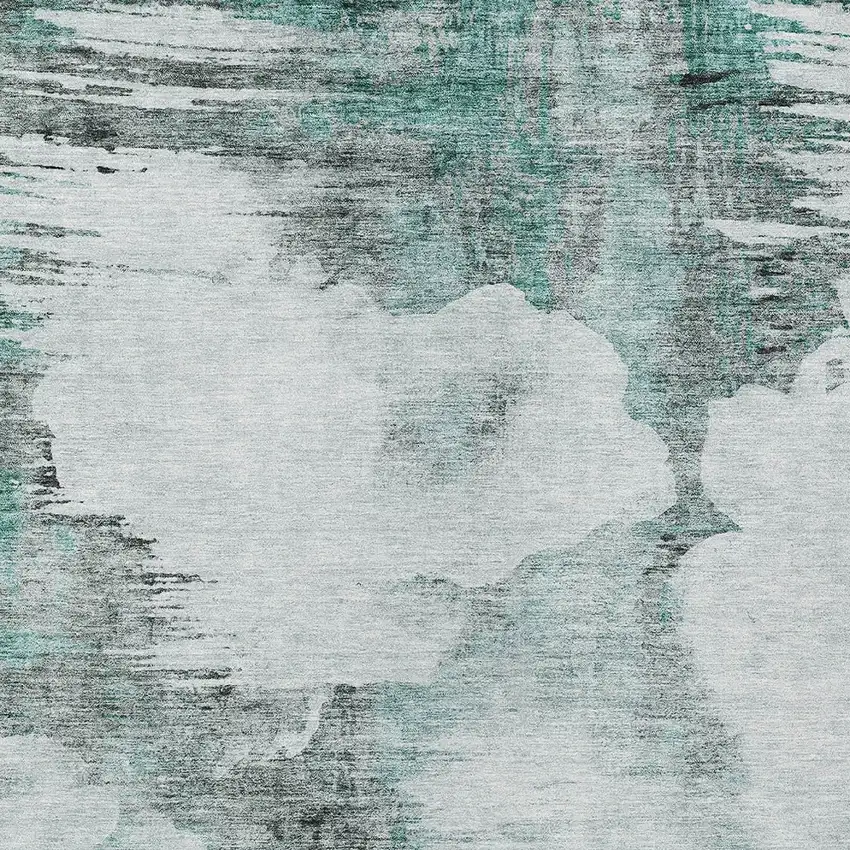 Teal Blue Silver And Gray Abstract Washable Indoor Outdoor Area Rug Photo 5