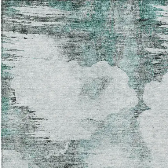 Teal Blue Silver And Gray Abstract Washable Indoor Outdoor Area Rug Photo 4