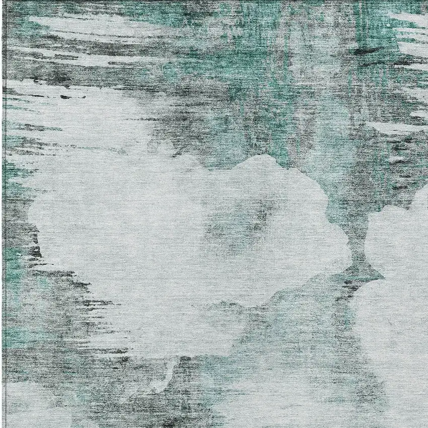 Teal Blue Silver And Gray Abstract Washable Indoor Outdoor Area Rug Photo 4