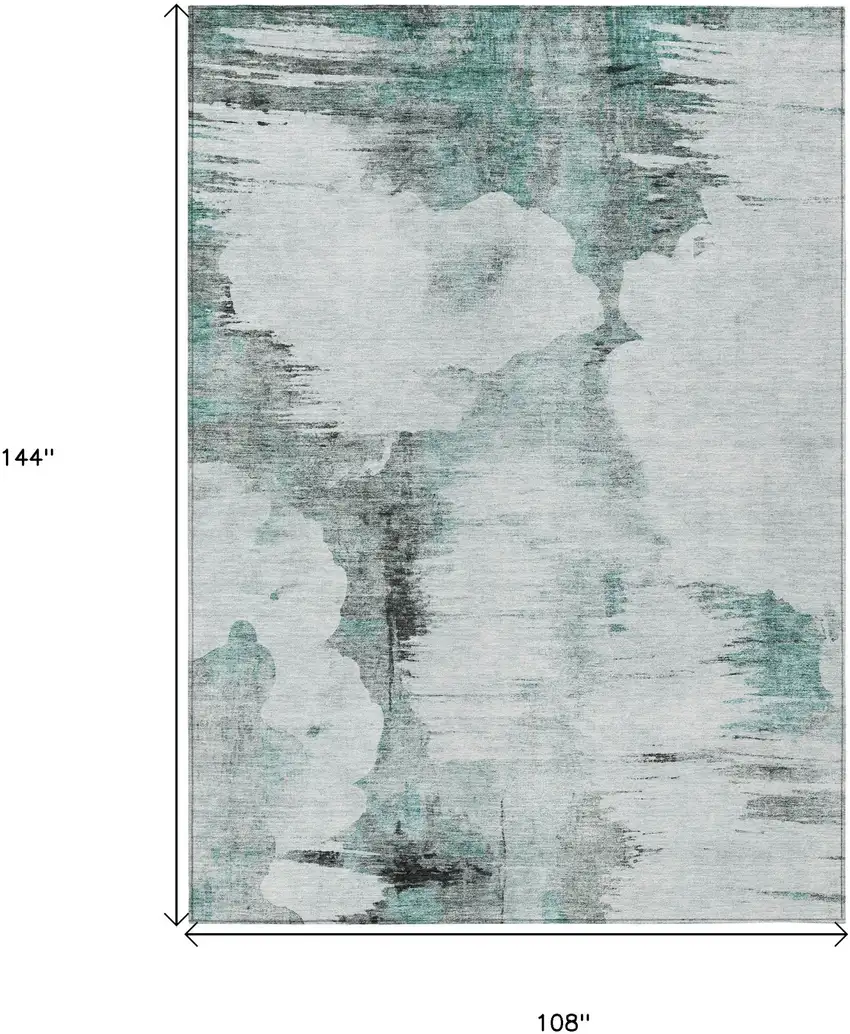 Teal Blue Silver And Gray Abstract Washable Indoor Outdoor Area Rug Photo 3