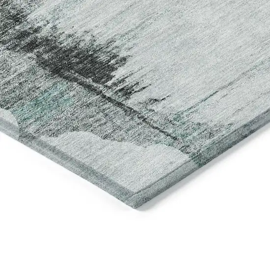 Teal Blue Silver And Gray Abstract Washable Indoor Outdoor Area Rug Photo 3