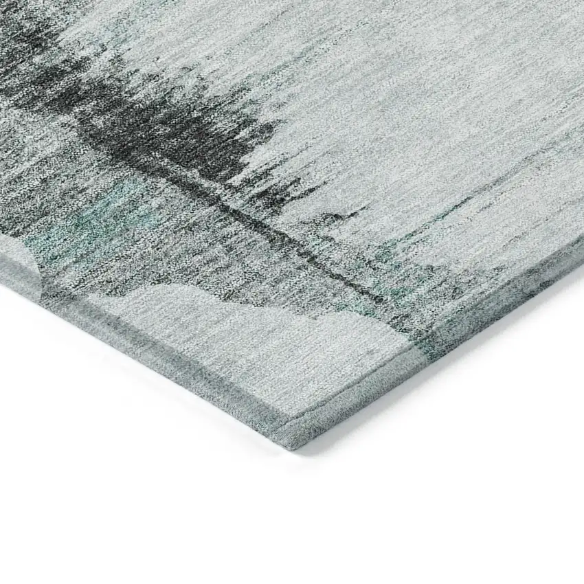 Teal Blue Silver And Gray Abstract Washable Indoor Outdoor Area Rug Photo 3