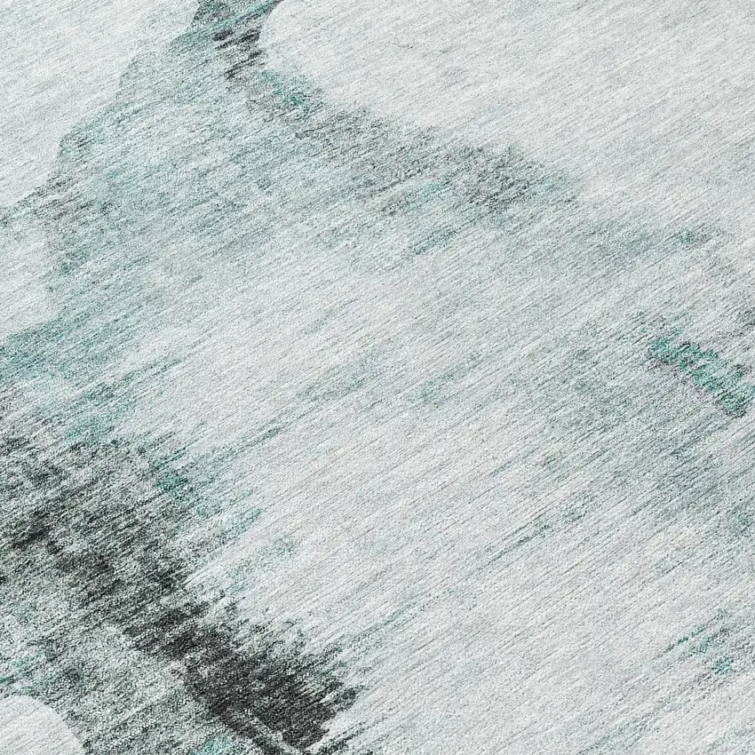 Teal Blue Silver And Gray Abstract Washable Indoor Outdoor Area Rug Photo 7