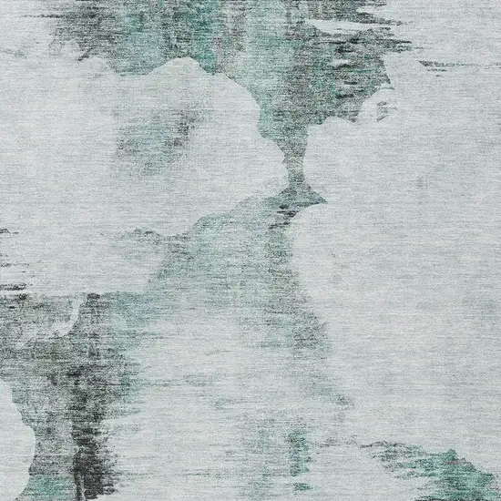Teal Blue Silver And Gray Abstract Washable Indoor Outdoor Area Rug Photo 4