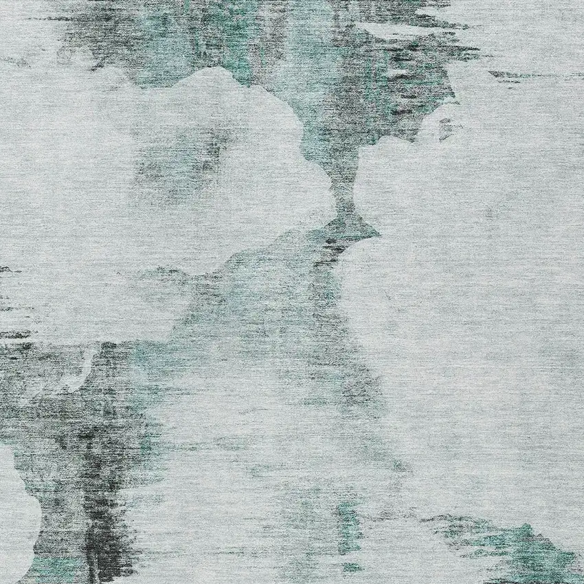 Teal Blue Silver And Gray Abstract Washable Indoor Outdoor Area Rug Photo 4