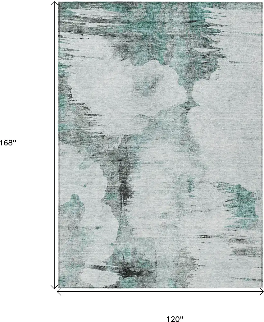 Teal Blue Silver And Gray Abstract Washable Indoor Outdoor Area Rug Photo 3
