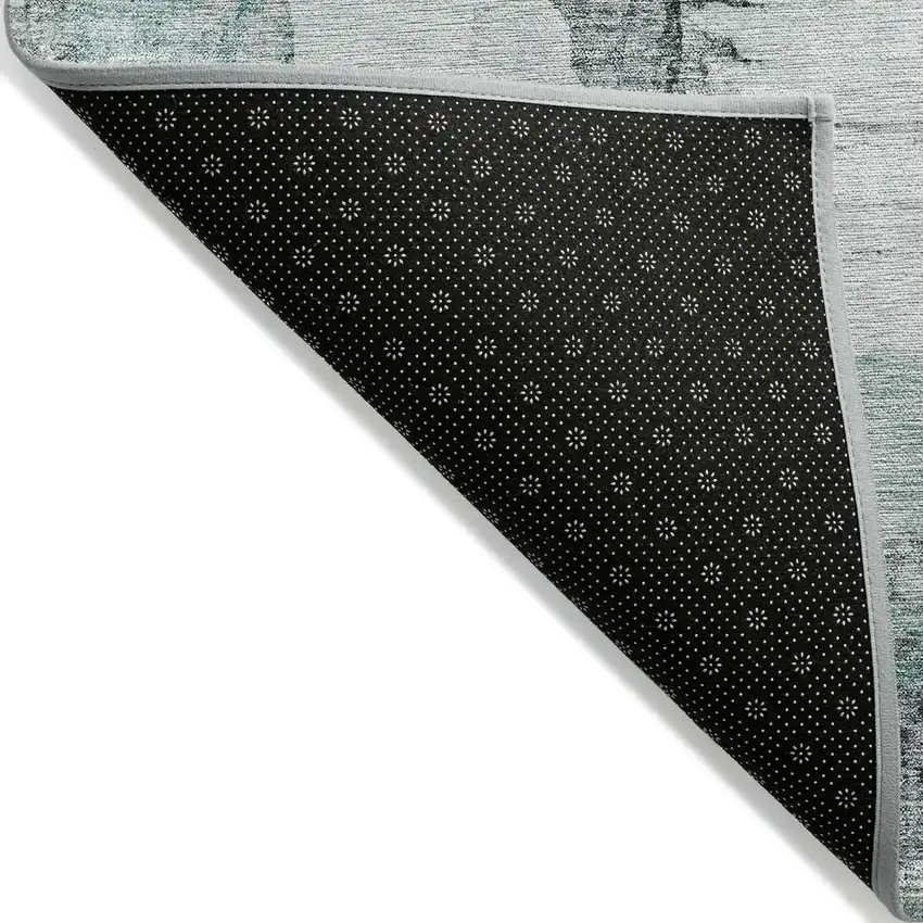 Teal Blue Silver And Gray Abstract Washable Indoor Outdoor Area Rug Photo 2