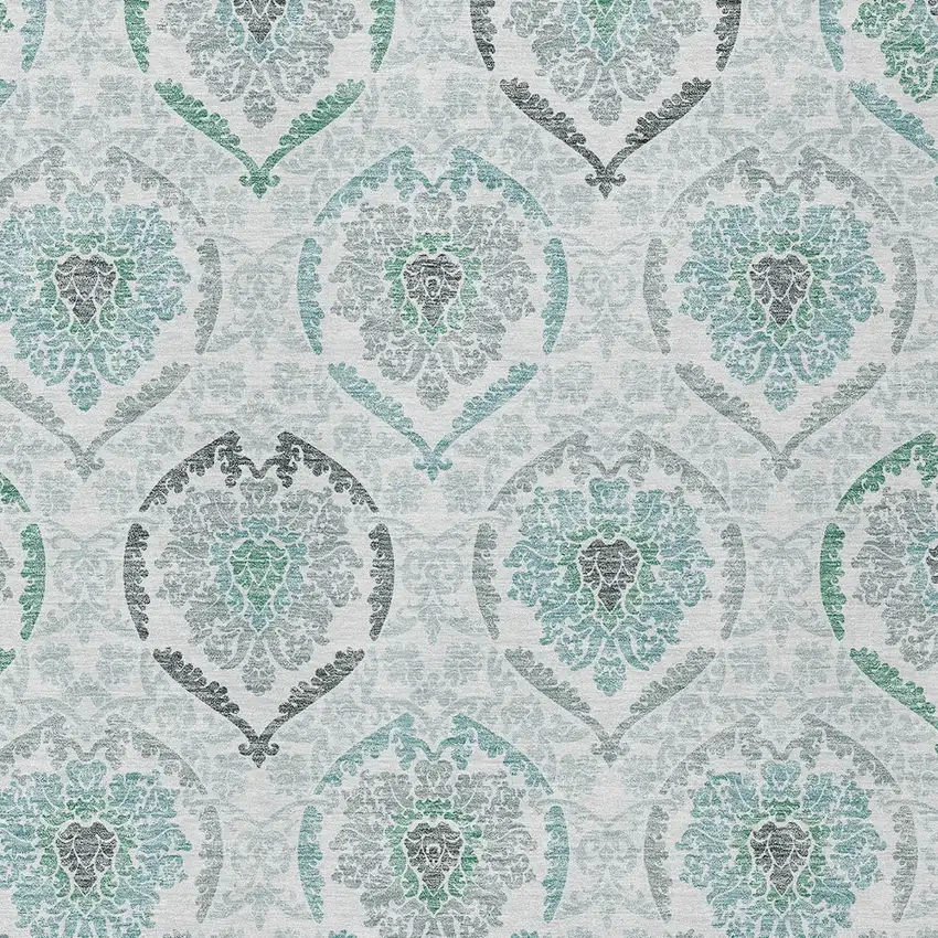Teal Blue Silver And Gray Medallion Washable Indoor Outdoor Area Rug Photo 6