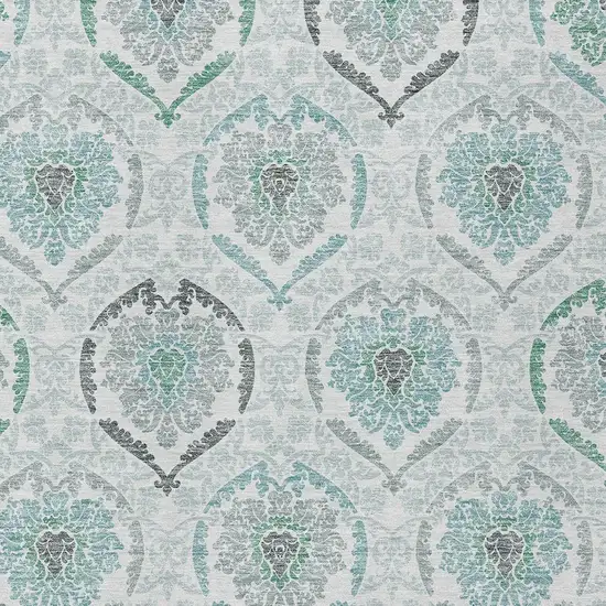 Teal Blue Silver And Gray Medallion Washable Indoor Outdoor Area Rug Photo 6