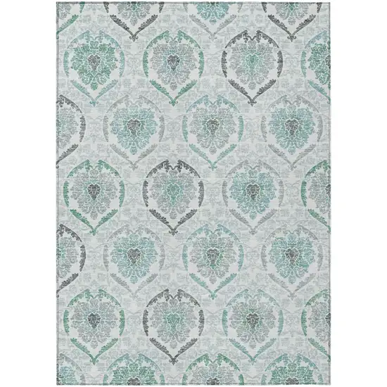 Teal Blue Silver And Gray Medallion Washable Indoor Outdoor Area Rug Photo 2