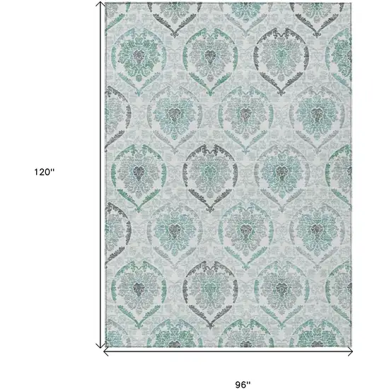 Teal Blue Silver And Gray Medallion Washable Indoor Outdoor Area Rug Photo 3