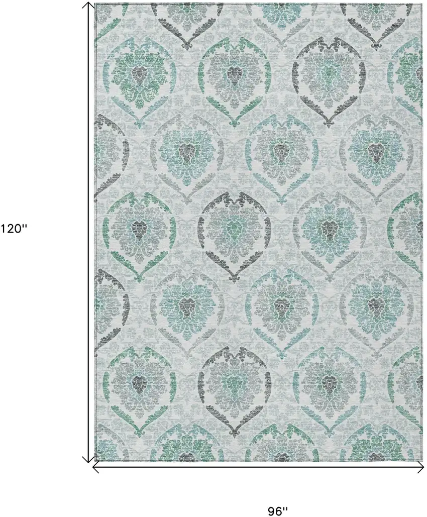 Teal Blue Silver And Gray Medallion Washable Indoor Outdoor Area Rug Photo 3