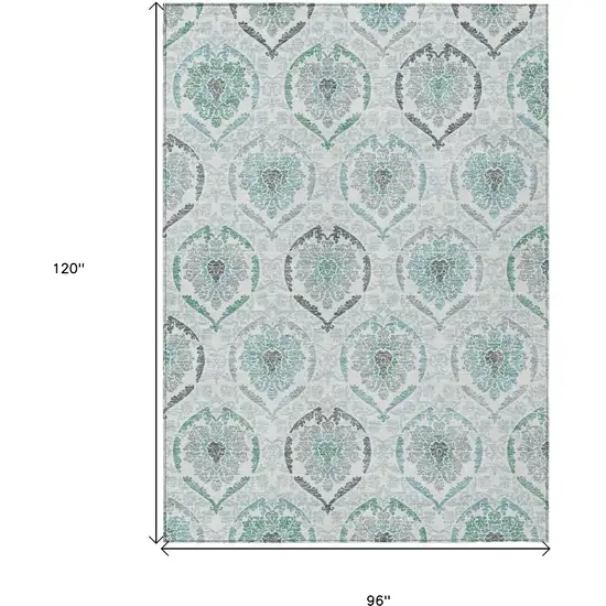 Teal Blue Silver And Gray Medallion Washable Indoor Outdoor Area Rug Photo 3
