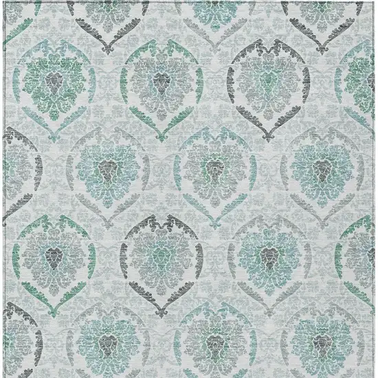 Teal Blue Silver And Gray Medallion Washable Indoor Outdoor Area Rug Photo 7
