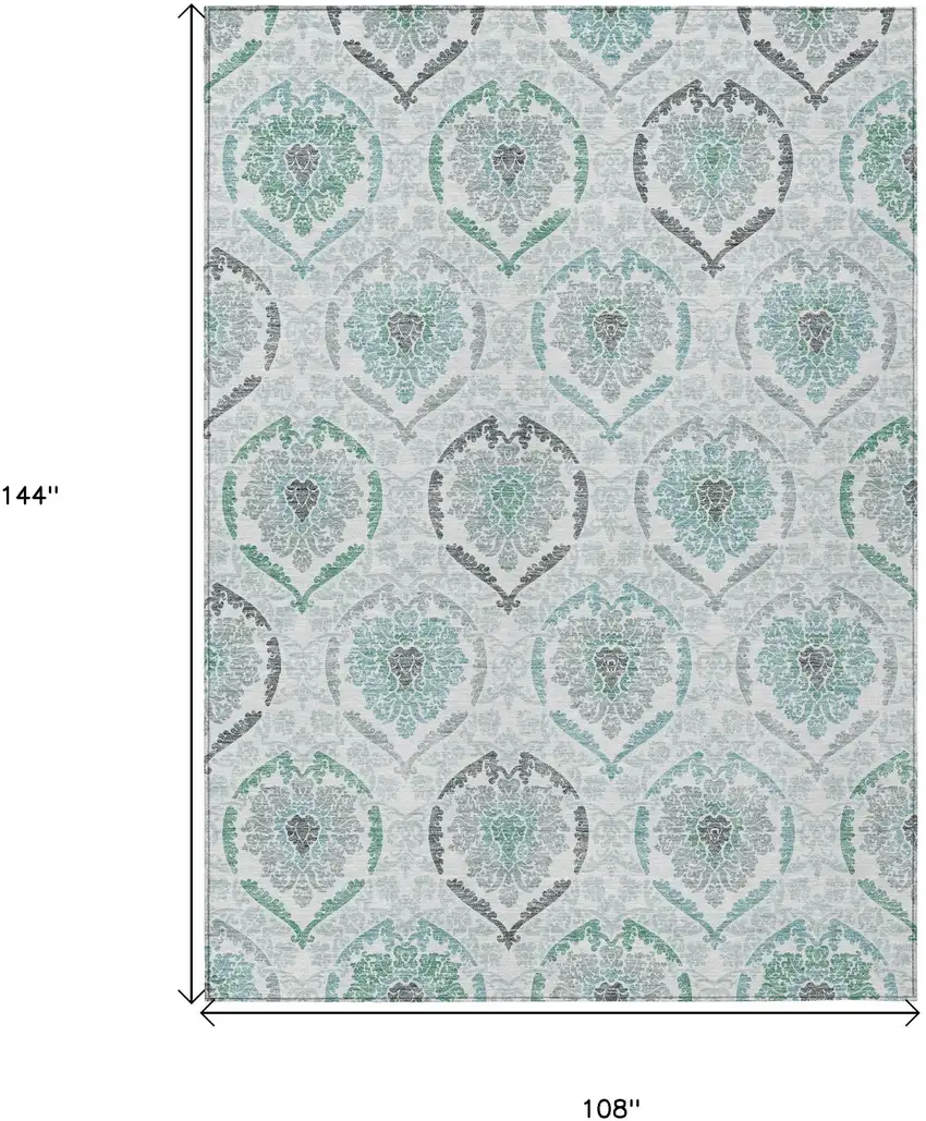 Teal Blue Silver And Gray Medallion Washable Indoor Outdoor Area Rug Photo 3