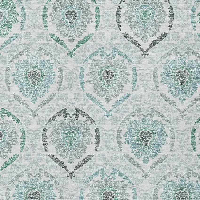 Teal Blue Silver And Gray Medallion Washable Indoor Outdoor Area Rug Photo 6