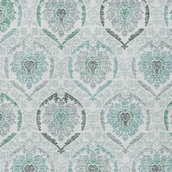 Teal Blue Silver And Gray Medallion Washable Indoor Outdoor Area Rug Photo 6