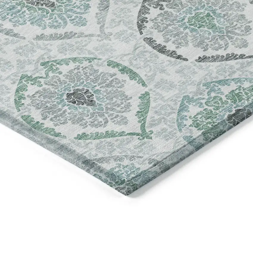 Teal Blue Silver And Gray Medallion Washable Indoor Outdoor Area Rug Photo 5