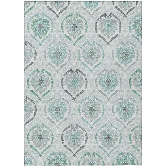 Teal Blue Silver And Gray Medallion Washable Indoor Outdoor Area Rug Photo 2