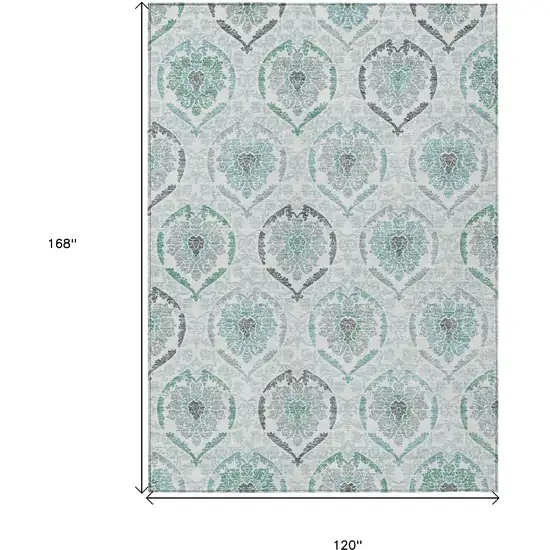 Teal Blue Silver And Gray Medallion Washable Indoor Outdoor Area Rug Photo 3