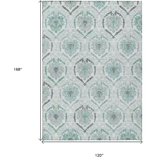 Teal Blue Silver And Gray Medallion Washable Indoor Outdoor Area Rug Photo 3