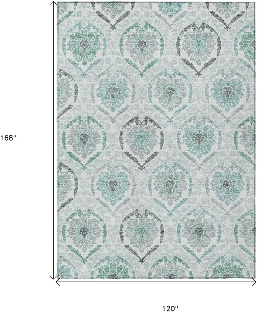 Teal Blue Silver And Gray Medallion Washable Indoor Outdoor Area Rug Photo 3