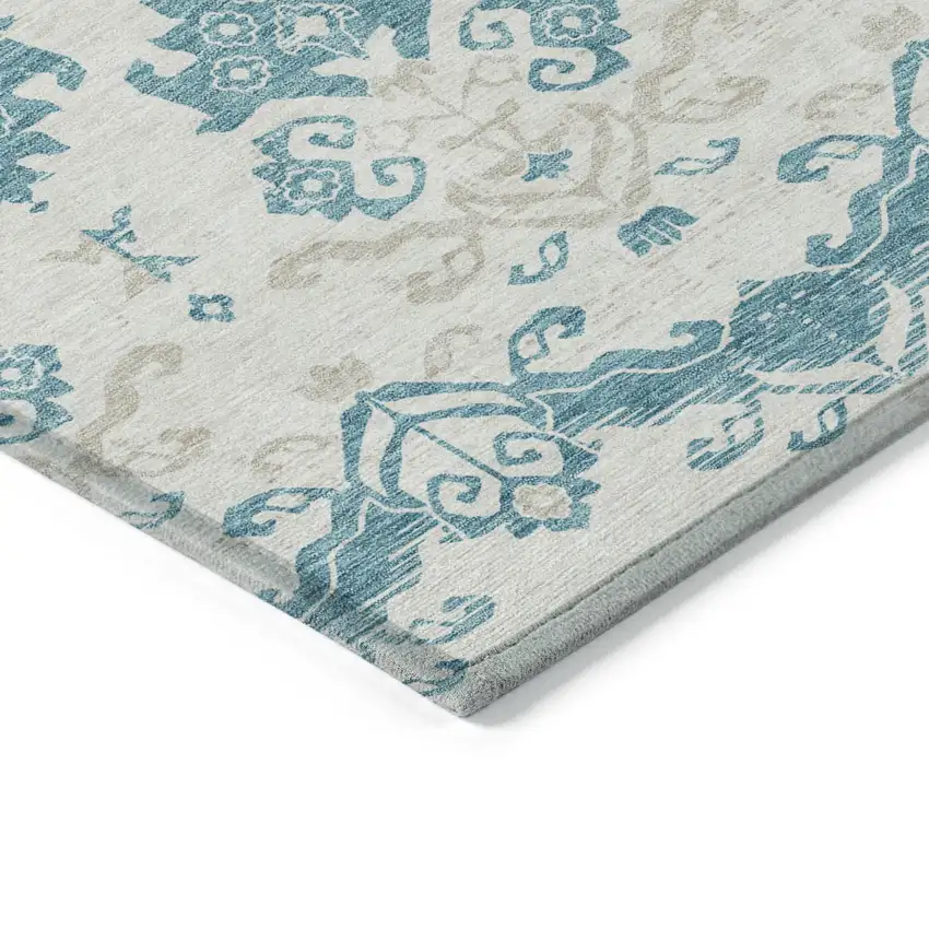 Teal Blue Silver And Gray Oriental Washable Indoor Outdoor Area Rug Photo 3