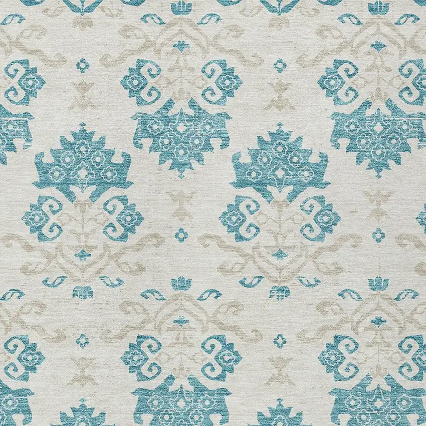 Teal Blue Silver And Gray Oriental Washable Indoor Outdoor Area Rug Photo 4