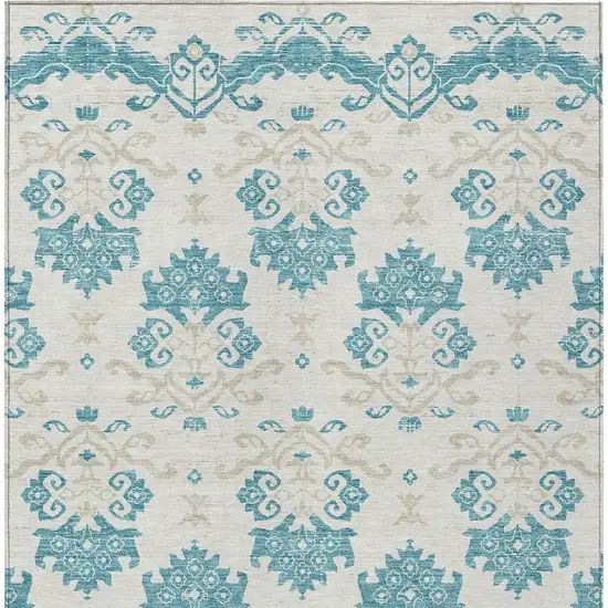 Teal Blue Silver And Gray Oriental Washable Indoor Outdoor Area Rug Photo 4