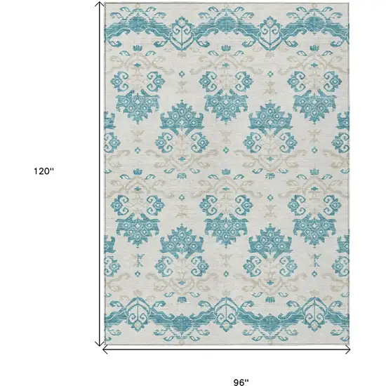 Teal Blue Silver And Gray Oriental Washable Indoor Outdoor Area Rug Photo 9