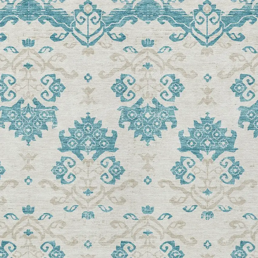 Teal Blue Silver And Gray Oriental Washable Indoor Outdoor Area Rug Photo 3