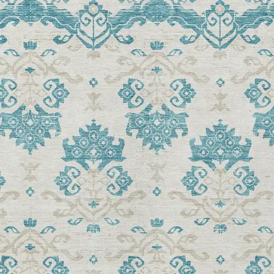 Teal Blue Silver And Gray Oriental Washable Indoor Outdoor Area Rug Photo 3