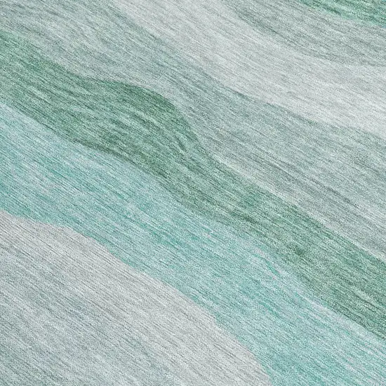 Teal Blue Silver And Gray Striped Washable Indoor Outdoor Area Rug Photo 3