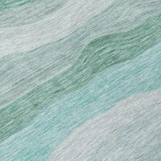 Teal Blue Silver And Gray Striped Washable Indoor Outdoor Area Rug Photo 1