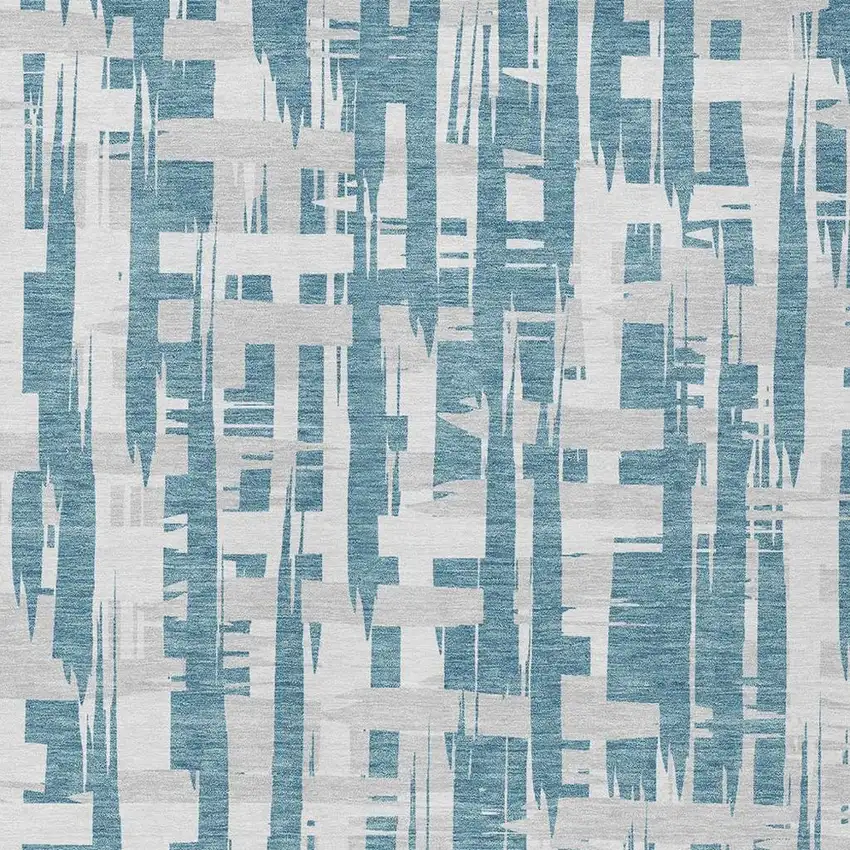 Teal Blue Silver And Ivory Striped Washable Indoor Outdoor Area Rug Photo 4