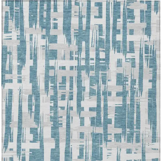 Teal Blue Silver And Ivory Striped Washable Indoor Outdoor Area Rug Photo 4