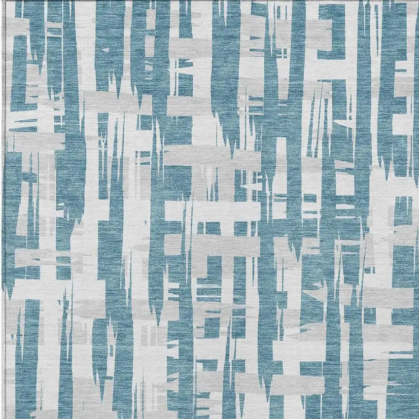 Teal Blue Silver And Ivory Striped Washable Indoor Outdoor Area Rug Photo 3