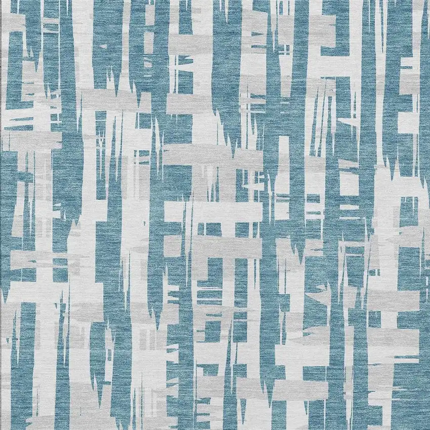 Teal Blue Silver And Ivory Striped Washable Indoor Outdoor Area Rug Photo 4