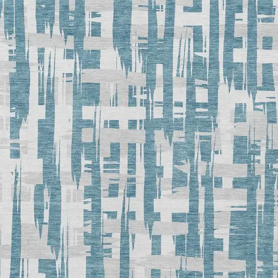 Teal Blue Silver And Ivory Striped Washable Indoor Outdoor Area Rug Photo 4