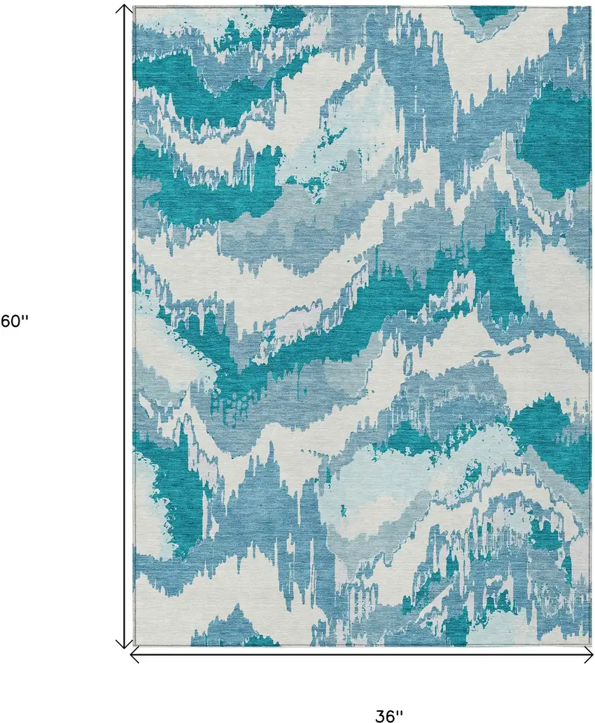 Teal Blue Sky Blue And Aqua Abstract Washable Indoor Outdoor Area Rug Photo 3