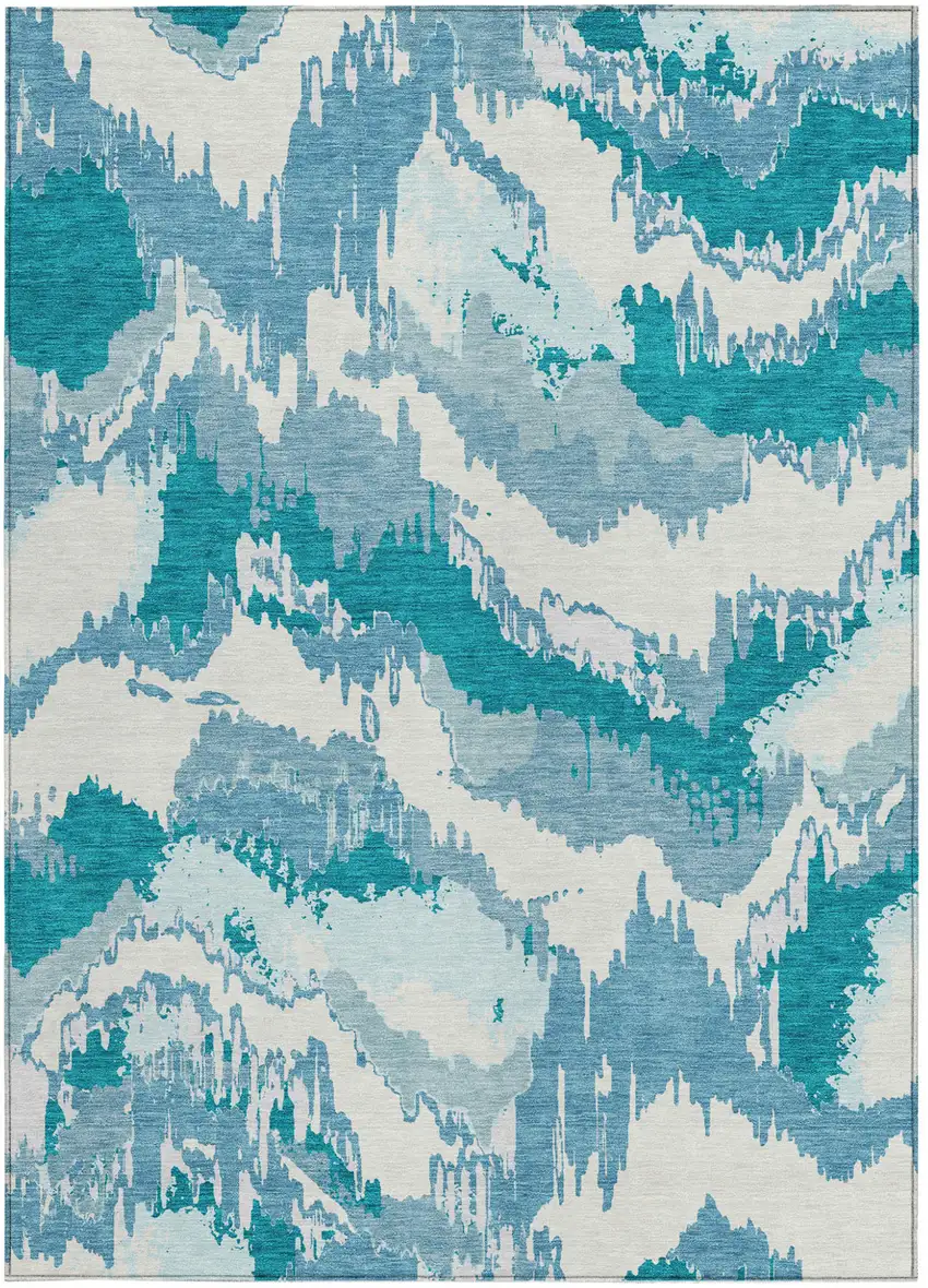 Teal Blue Sky Blue And Aqua Abstract Washable Indoor Outdoor Area Rug Photo 7